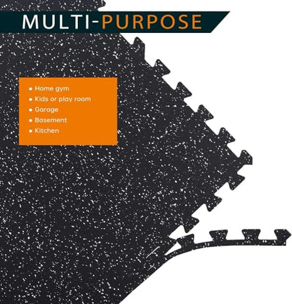 0.46" Thick 48 Sq Ft Rubber Top High Density EVA Foam Exercise Gym Mats 12 Pcs - Interlocking Puzzle Floor Tiles for Home Gym Heavy Workout Equipment Flooring - 24 x 24in Tile, Black & White