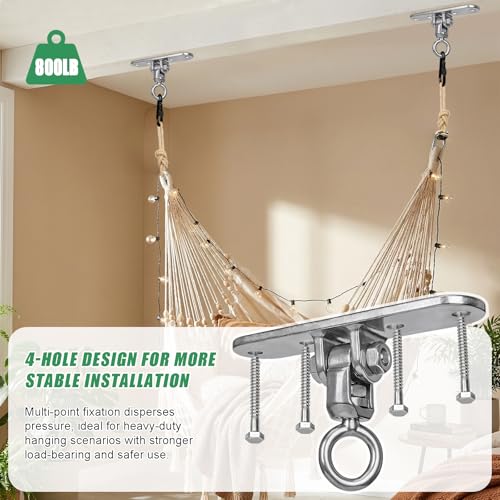 Heavy Duty Swing Hanger with Threaded Buckle 800 LBS Capacity 360+180 Full Swivel Stainless Steel Hammock Hanger Durable Hardware Accessories for Porch, Playground, Yoga, Heavy Bag