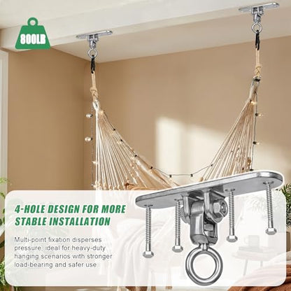 Heavy Duty Swing Hanger with Threaded Buckle 800 LBS Capacity 360+180 Full Swivel Stainless Steel Hammock Hanger Durable Hardware Accessories for Porch, Playground, Yoga, Heavy Bag