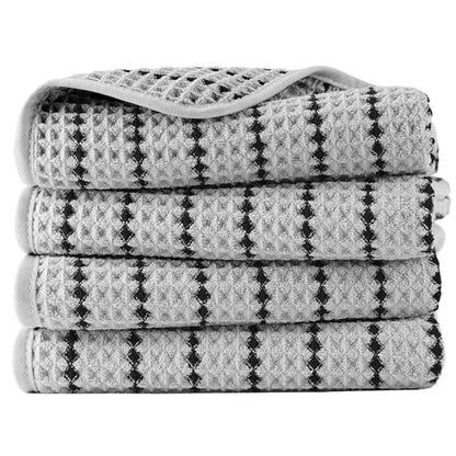 POLYTE 430 GSM Poly Blend Microfiber Quick Dry Waffle Hand Towel, 16x30 in - color: Light Gray/Black