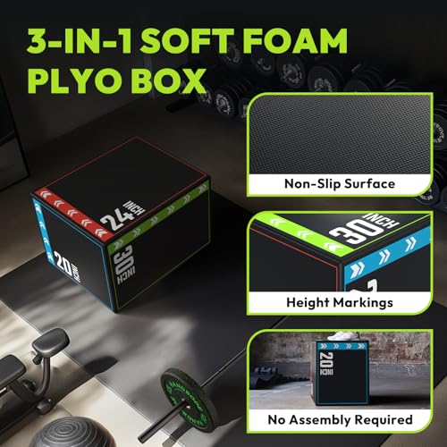 3-in-1 Plyo Box – Plyometric Jump Box with Durable High-Density Foam Core and Non-Slip Surface for Box Jumps, Squats, and Home Gym Workouts