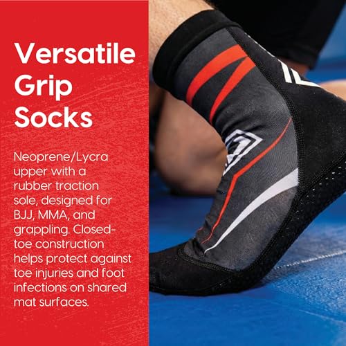 Grip Socks for Wrestling, BJJ & MMA, Closed-Toe Non-Slip Socks with Rubber Sole for Mats, Yoga, Home, Hospital - size: 12