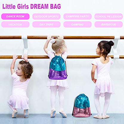 GA&EN Mermaid Reversible Sequin Drawstring Backpack, Blue/Pink Dance Bag for Girls Kids with Headband Keychain Bracelet for Christmas Gift Princess Dress Up Clothes Costume Party Birthday - color: 2-blue/Pink