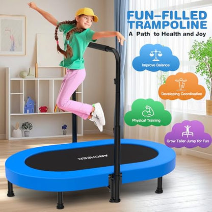 ANCHEER Trampoline, Mini Trampoline with Adjustable Handle -Indoor/Outdoor Rebounder for Kids & Toddlers, 56'' Safe Oval Fitness Trampoline with Bar for Home Fun