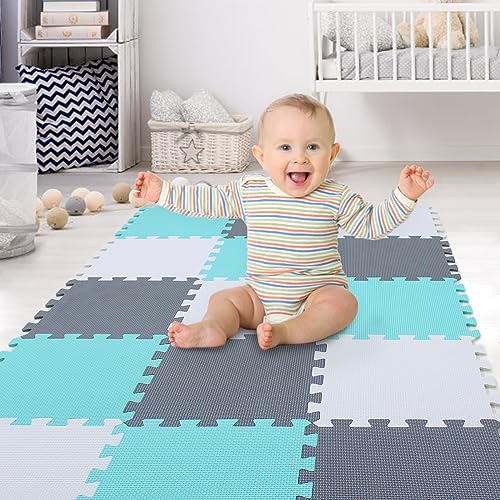 XMTMMD Soft Non-Toxic Foam Baby Play Mat | Toddler Playmat | EVA Foam Interlocking Tiles for Gym, Nursery, Playroom | 18 Squares Foam Floor Mats for Kids & Babies | Colorful Jigsaw Puzzle Play Mat - color: Scdw101108112g301018