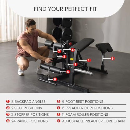 Finer Form GLX Adjustable Weight Bench with Leg Extension and Curl Machine
