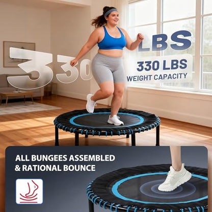 40"/48" Fitness Rebounder Trampoline with 4-Level Adjustable Foam Handle, Quiet and Stable Exercise Trampoline for Kids Adults, Indoor/Outdoor Mini Trampoline - color: Blue