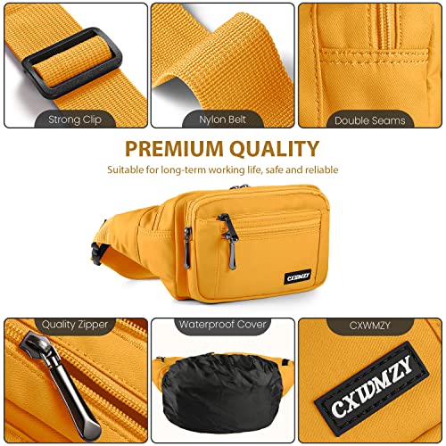 CXWMZY Fanny Packs For Women & Men Waist Pack Hip Bum Bag with Multi-Pockets Large Capacity Waterproof Casual Bum Bag for Disney Traveling Casual Cycling Running Hiking (Yellow) - color: Yellow