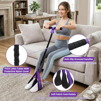 Pedal Resistance Band with Handles, Detachable Foot Pedal Resistance Band with Stainless Steel Buckles, Multifunction Tension Rope Tummy Trimmer for Full Body Workout Home Gym Women