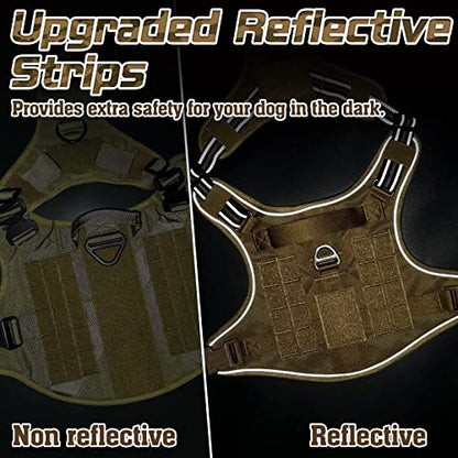 rabbitgoo Tactical Dog Harness for Large, No Pull Military Service Vest - color: Brown, size: Large
