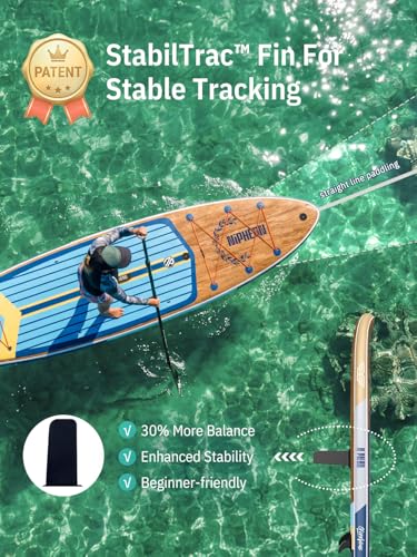 Niphean (Extra Large) Inflatable Paddle Board, SUP for 2+1 People/Family 500lbs Capacity Stand Up Paddle Board with SUP Accessories, StabilTrac Fin Non-Slip Paddleboard for Adults - color: Dark Gray