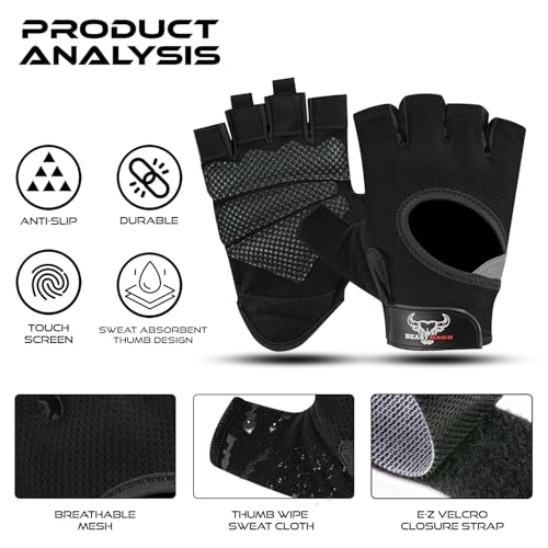 BEAST RAGE Fingerless Weight Lifting Gloves with Palm Protection Padding, Breathable Lightweight Gym Gloves for Men, Women, Weightlifting, Cycling, Exercise, Training Pull Up - color: Black, size: Large