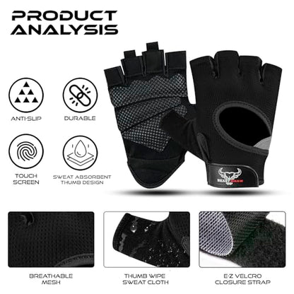 BEAST RAGE Fingerless Weight Lifting Gloves with Palm Protection Padding, Breathable Lightweight Gym Gloves for Men, Women, Weightlifting, Cycling, Exercise, Training Pull Up - color: Black, size: Medium