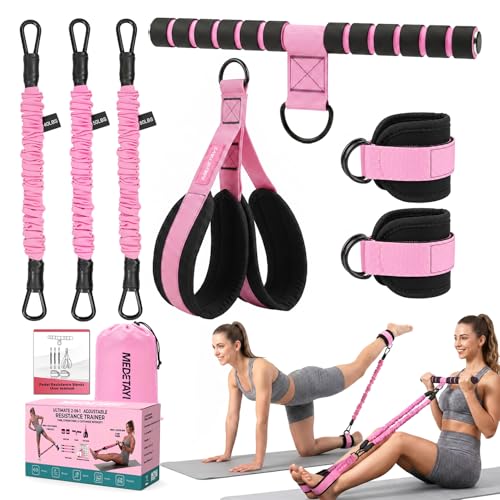 Pedal Resistance Band 40/50/60 lbs with Handles and Ankle Cuffs, 3-Tube Adjustable Exercise Bands for Women’s Home Workout, Abs, Core, Arm, Leg and Hip Training