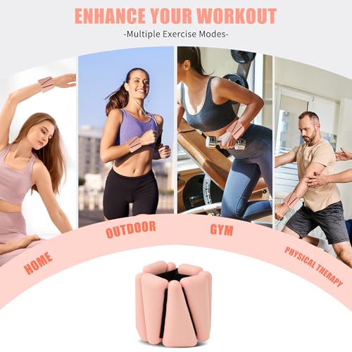 Ankle Weights for Women Wrist Weights Set of 2 (2 lbs Each) Adjustable Arm Leg Weight for Women Men Suitable for Walking Swimming Running Pilates Yoga Gym- Flesh Pink