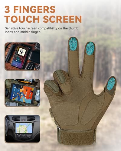 KUMGIM Tactical Motorcycle Gloves with Knuckle Protection Touchscreen - color: Tan, size: Large