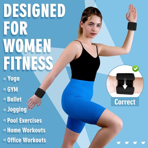 Wrist Weights Set of 2(1Lbs Each), Wearable Wrist Ankle Weights for Women & Men, Adjustable Arm & Leg Weights for Walking, Yoga, Swimming, Gym - color: Black