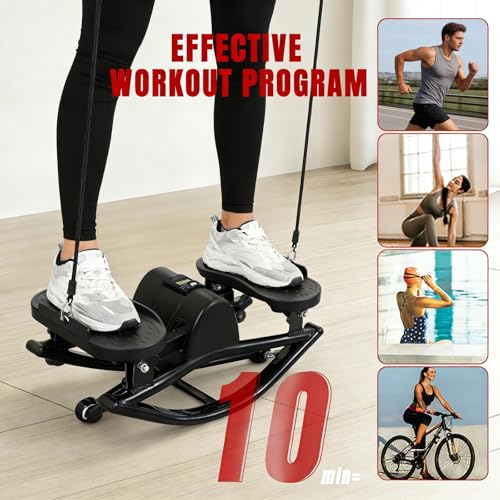 Rock Stepper, Side-to-Side Lateral Rocking Fitness Stepper, with Digital Monitor, Resistance Bands, Non-Slip Mat, Full Body Stepper, for Apartment, Living Room Workout - color: Black