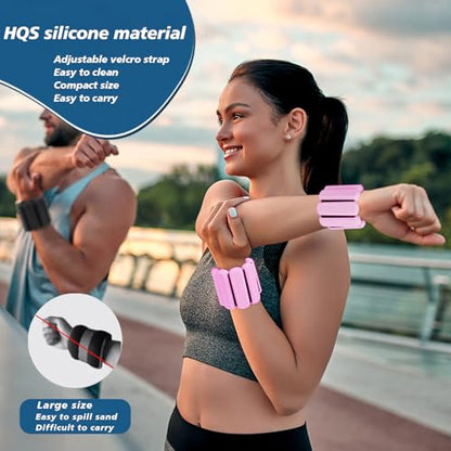 Wrist and Ankle Weights for Women & Men 2 Pack (1lb Each), Adjustable Silicone Wearable Arm & Leg Weights for Pilates, Gym, Yoga, Cardio, Strength Training - color: Pink