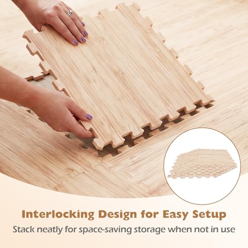 DORTALA 8 PCS Interlocking Floor Tiles, Wood Grain Puzzle Printed Foam Tiles, 20'' x 20'' EVA Exercise Gym Mats, Soft Protective Flooring Mats for Home Gym, Living Room, Bedroom & Office