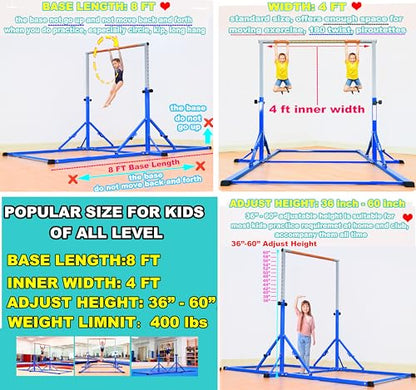 MARFULA Gymnastic Kip Bar for Kids Teens Ages 3-25 of All Gymnastic Levels - color: Blue (Bar with Mat - 8 Ft Base)