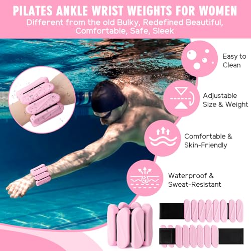 Wrist Weights, 2Pack Wearable Wrist Ankle Weights for Women and Men, Adjustable Silicone Arm and Leg Wrist Bracelets for Walking, Yoga, Pilates and Gym, 2lb - color: Pink