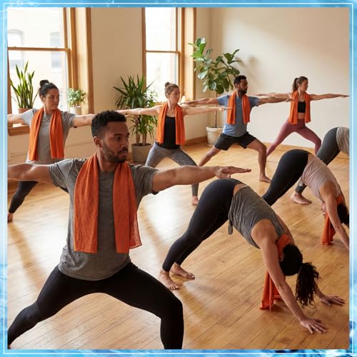 Honoson 10 Pcs Cooling Towels for Neck and Face, 47"x12" Sports Breathable Ice Towels Microfiber Chilly Sweat Rags with Portable Bottle for Gym Golf Athletes Yoga Workout Hot Weather (Orange)