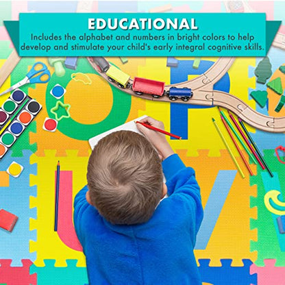 ProSource Kids Puzzle Alphabet, Numbers, 36 Tiles and Edges Play Mat, 12" by 12", Abc & 123 - style: ABC & 123