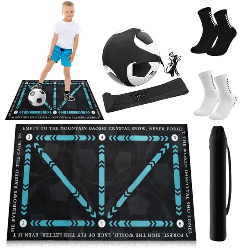 Soccer Training Mat with Video Guide & Grip Socks | 47“x32” Footwork Agility Mat for Ball Control & Speed | Non-Slip Soccer Practice Mat for All Ages, Home, Gym | Includes Training Equipment & Guide - style: 5-in-1 Ultimate