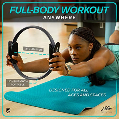 Pilates Ring - 12" Magic Circle w/Dual Grip, Foam Pads for Inner Thigh Workout, Toning, Fitness & Pelvic Floor Exercise - Yoga Rings w/Bonus Exercise Guide - color: Black
