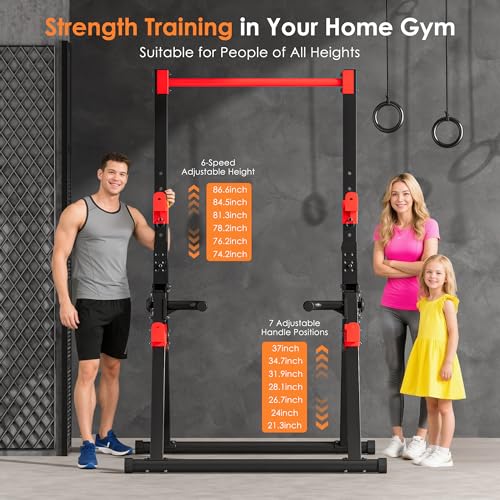 SogesPower Power Tower Pull Up Bar Station, Foldable Pull Up Dip Station Free Standing for Home Gym,Adjustable Pull Up Bar Stand Dip Bar Strength Training Workout Equipment,Triangular Design - color: Red