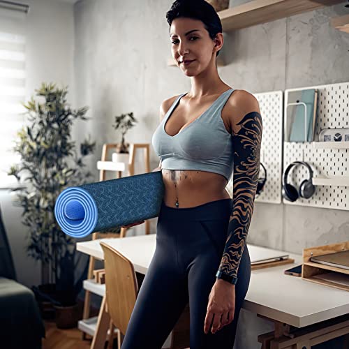 Yoga Mat 1/3" (8mm) Thick Non-Slip, Women Men Fitness & Exercise Mat, 72"Lx24"W Eco-Friendly TPE Workout Mat with Carrying Strap for Yoga, Pilates, Home Gym, Floor Exercises