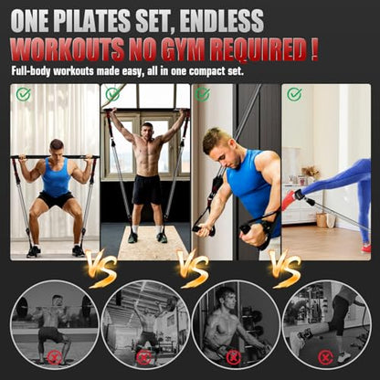 HPYGN Pilates Bar Kit with Resistance Bands, Heavy Duty Multifunctional Pilates Workout Equipment for Strength Training, HIP, Back, Arms, Ab, Shoulders, Portable Home Gym & Travel Fitness Gear for Men - style: 330lbs