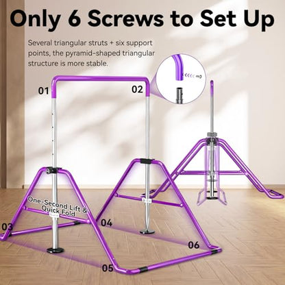 Kids Gymnastics Bar Gymnastic Equipment for Home Adjustable Height Gymnastic Training Bar Gymnastic Stuff for 3-7 Years Old Girls - color: Purple