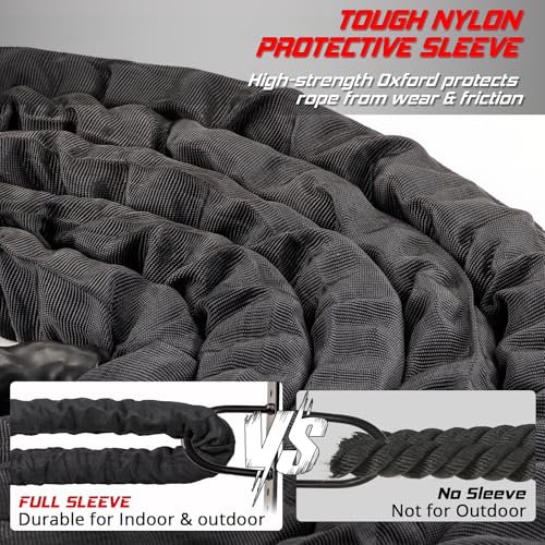 Battle Rope for Home Gym Workout - 1.5 Inch 30ft Heavy Weighted Training Exercise Ropes Fitness Equipment with Sleeve and Anchor Strap Kit for Outdoor Working Out