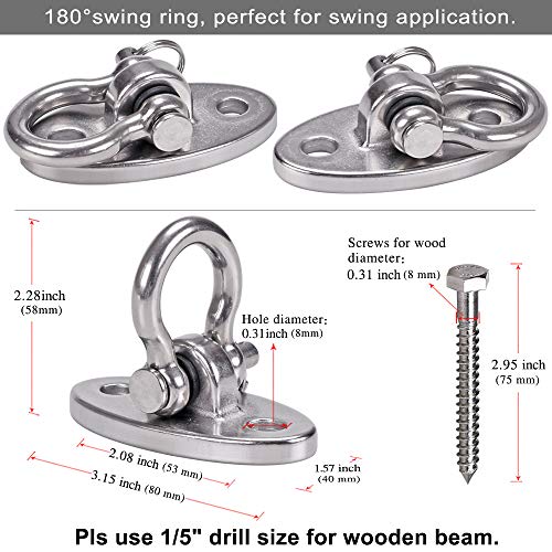 Heavy Duty Swing Hanger Stainless Steel Ceiling Swing Mount 180° Hanging Chairs Hanger for Hammock Chair, Porch Swings, Aerial Silks, Punching Bag, 2000 LB Capacity