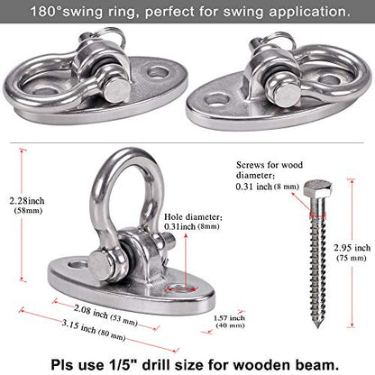 Heavy Duty Swing Hanger Stainless Steel Ceiling Swing Mount 180° Hanging Chairs Hanger for Hammock Chair, Porch Swings, Aerial Silks, Punching Bag, 2000 LB Capacity