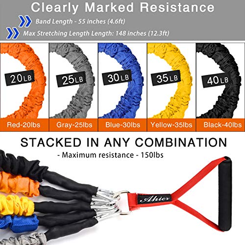 14PCS Resistance Bands Set, Exercise Bands for Men & Women, 20lbs to 40lbs Workout Bands, Elastic Resistance Bands with Door Anchor, and Ankle Straps for Training, Yoga