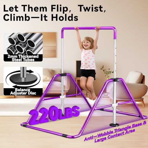 Kids Gymnastics Bar Gymnastic Equipment for Home Adjustable Height Gymnastic Training Bar Gymnastic Stuff for 3-7 Years Old Girls - color: Purple