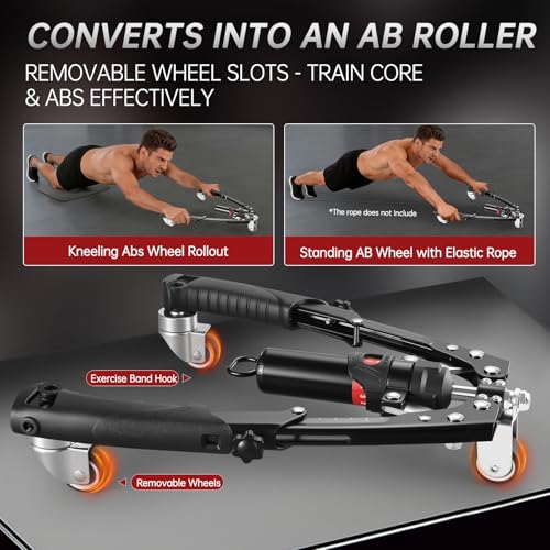 Chest & Arm Twister & Core Trainer, 3 in 1 Hydraulic Power Chest Workout Equipment with Ab Roller Wheels and Hooks, 22-440lbs for Strength Trainer, Home Gym Equipment for Full Body Strength Training