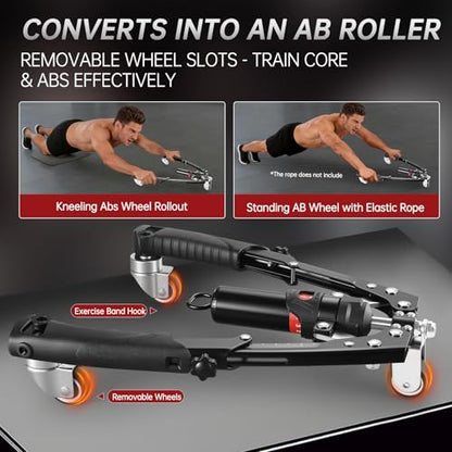 Chest & Arm Twister & Core Trainer, 3 in 1 Hydraulic Power Chest Workout Equipment with Ab Roller Wheels and Hooks, 22-440lbs for Strength Trainer, Home Gym Equipment for Full Body Strength Training