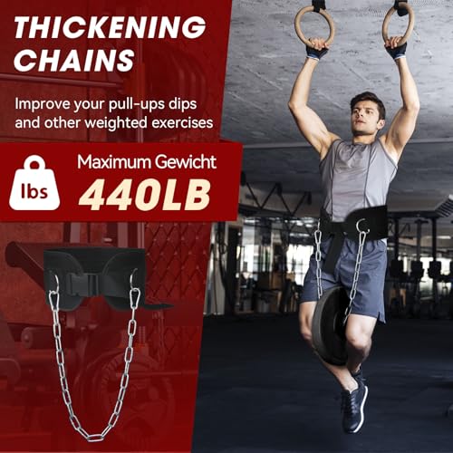 Dip Belt for Weightlifting, Weight Belt with Chain for Pullup, Weight Lifting Belt,Lifting Belt,Powerlifting Gym Belt for Pull Up, Squats, Powerlifting & Deadlift,Dip Belt,Capacity Up to 440 LBS,Waist Adjustable,Deadlifts & Added Weight Training