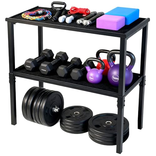 Commercial Heavy Duty Adjustable Dumbbell Stand & Kettlebell Stand, Adjustable Dumbbell Weight Rack, Kettlebell Storage Rack, Weight Rack for Garage/Home Gym/Commercial with Non-Slip Base, Anti-Tip Safety & Space-Saving Design, Weight Capacity 500/600/800