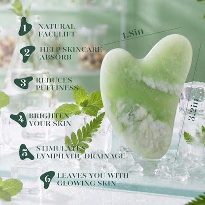 BAIMEI IcyMe Jade Roller & Gua Sha Set Face Roller and Gua Sha Facial Tools for Skin Care Routine and Puffiness, Self Care Gift for Men Women - Light Green - color: Light Green