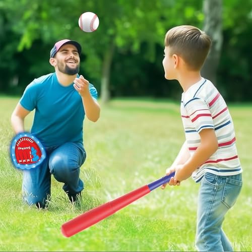 Baseball Toss and Catch Game Set - Indoor Outdoor Sports Toy with 2 Catch Paddles, 3 Sticky Balls, Baseball Bat, Pitching Machine and Storage Bag, Perfect for Backyard Fun Family Games