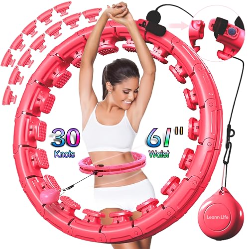 30/24/12 Knots, Upgraded Magnetic Lock Weighted Hula Hoop for Kids Adults Weight Loss, Infinity Hoop Plus Size, Home Indoor Outdoor, Fitness Exercise, Abdominal Toner - color: Light Pink-30 Knots 61"