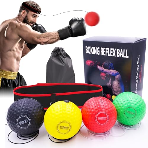 Boxing Reflex Ball Set with 4 Training Balls, 2 Adjustable Headbands, Speed Training Equipment for Hand Eye Coordination, Combat Sports