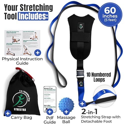 Stretch Strap with Loops Physical Therapy - Full Body Exercise Straps for Stretching with Detachable Foot - Leg & Calf Stretcher for Plantar Fasciitis, Physical Therapy, Pain Relief, and Flexibility