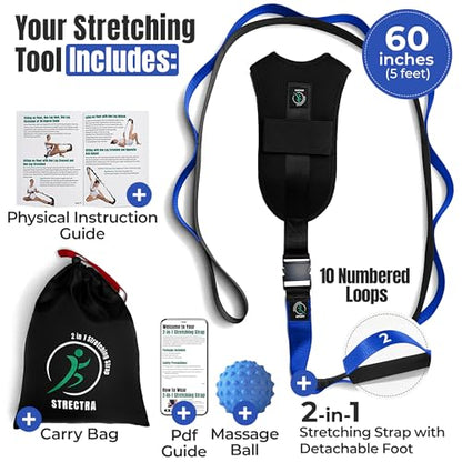 Stretch Strap with Loops Physical Therapy - Full Body Exercise Straps for Stretching with Detachable Foot - Leg & Calf Stretcher for Plantar Fasciitis, Physical Therapy, Pain Relief, and Flexibility