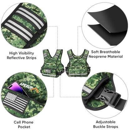 Adjustable Weighted Vest, 4-10lb/12-18lb/20-32lb Vest with 6 Ironsand Weights and Large Pocket, Weight Vest for Men Women Strength Training, Running, Walking - color: Green Digi Camo, size: 12-18lbs